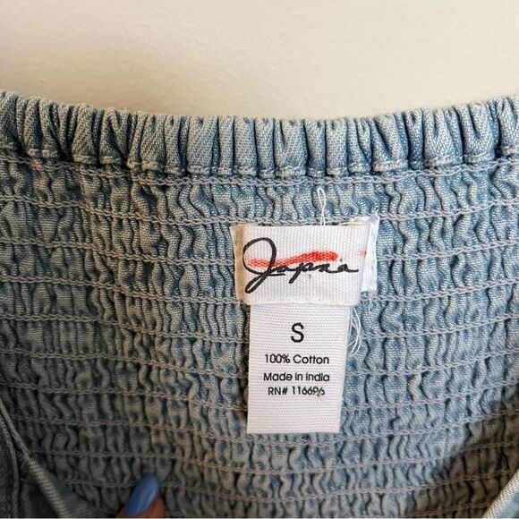 JAPNA Denim Chambray Ruffle Smocked Sheath Dress - Picture 7 of 9